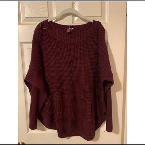 vince camuto maroon l/s sweater w/ front pocket